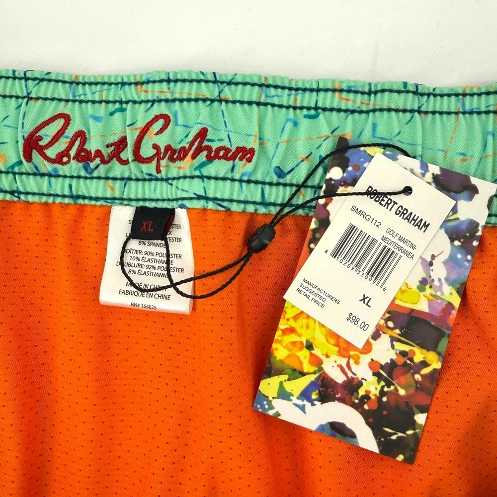 Robert Graham Mens Golf Martini Swim Trunks Teal Stretch Board Shorts XL NEW $98